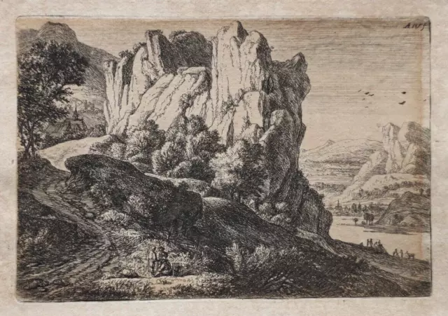 Anthonie Waterloo, Landschaft mit steilem Pfad und einem kahlen Felsen,Radierung