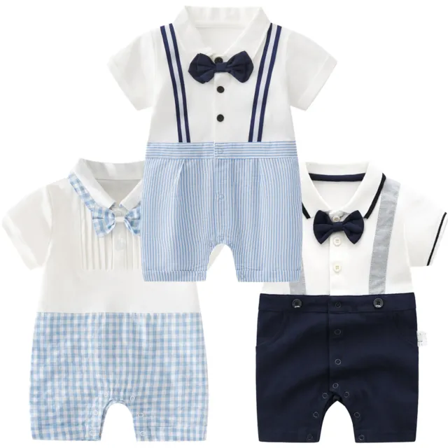 Newborn Baby Boys Gentleman Shirt Romper Formal Jumpsuit Bow Tie Bodysuit Outfit
