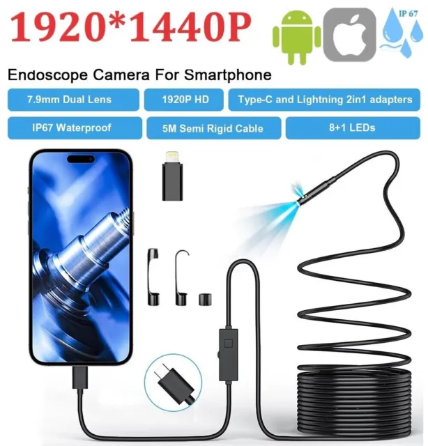 Endoscopio impermeabile doppio obiettivo fotocamera ispezione serpente USB 9 LED per iOS & Android