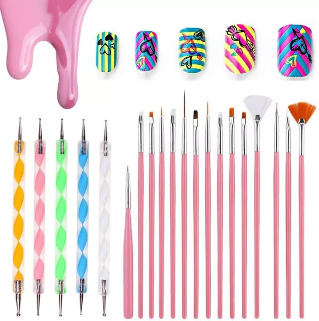 20 Nail Art Brushes Acrylic Design Nail Art UV Gel DIY Brush Pen Designing Tools