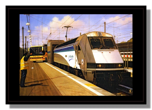 Shuttle Train Root EUROTUNNEL ELECTRIC LE Shuttle loco train unloads framed picture free p ...