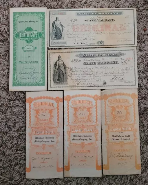 old mining stock certificates & Large Bank Notes