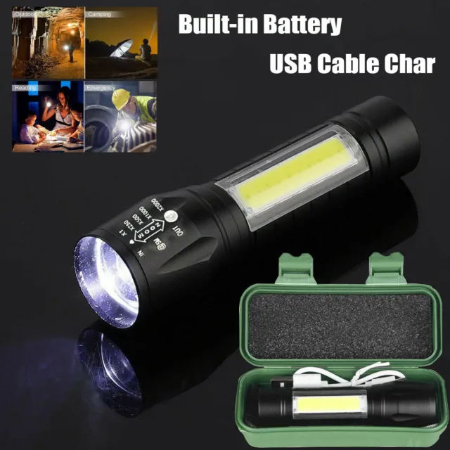 Mini LED Flashlight Small Torch USB Rechargeable Pocket Light Waterproof +Box