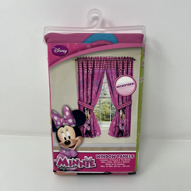 Minnie Mouse Pink Curtains Room Decor 2 Window Panels & Tie Backs Disney NEW