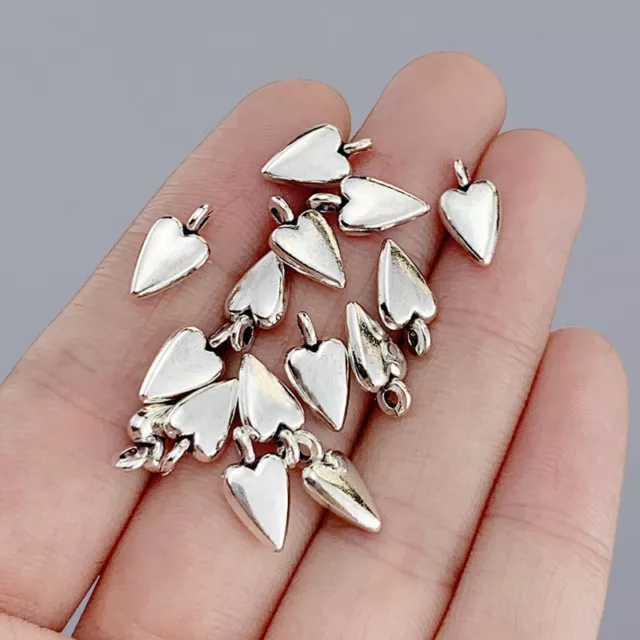 50 x Tibetan Silver Color Double Sided Love Heart Charms Pendants For DIY Making