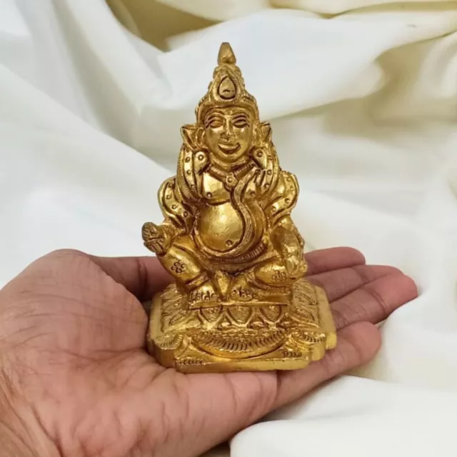 Brass Kuber Sitting Idol - Divine 3.5 Inch Hindu God Decor Item & Worship-I-8094