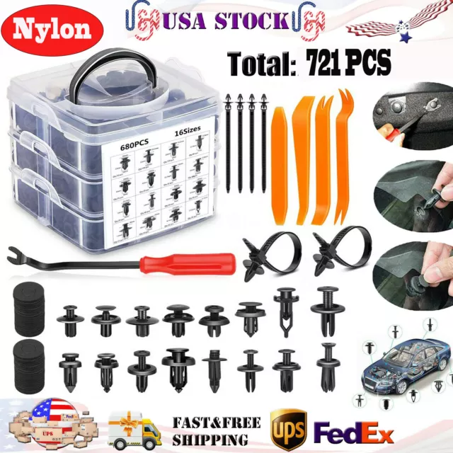 721Pcs Car Retainer Clips Auto Fasteners Push Trim Clips Pin Rivet Bumper Kit