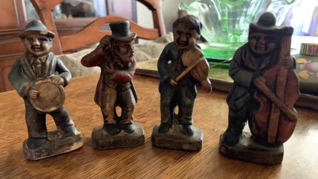 Vtg 4 Porcelain Dark Painted Tavern Musical Figurines Occupied Japan Violin Cell