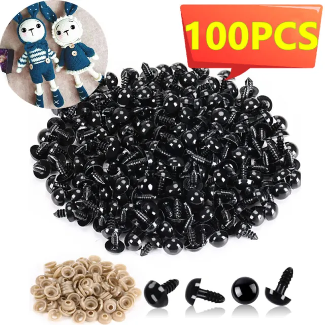 100pcs Schwarze Teddyaugen Sicherheitsaugen Kunststoffaugen Puppenaugen 5-20mm