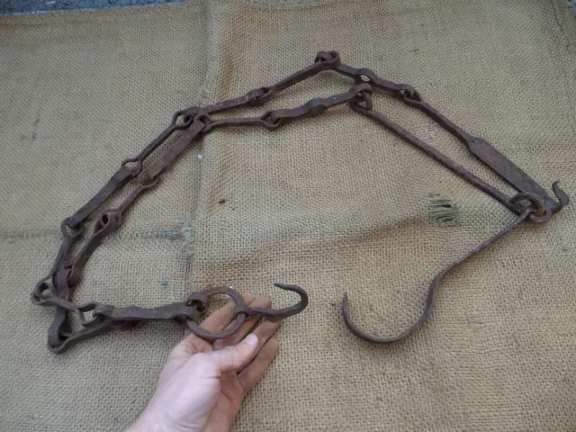 Antique Hand Forged Chimney Cooking Chain Hearth Fireplace Cooking Trammel Hook