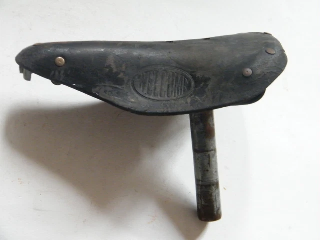 Très belle selle en cuir pour vélo ancien 1920-1930 Marque