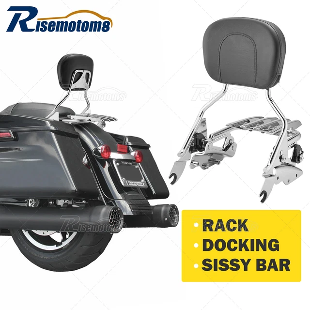 CHROME SISSY BAR Backrest + Luggage Rack + Docking For Harley Touring