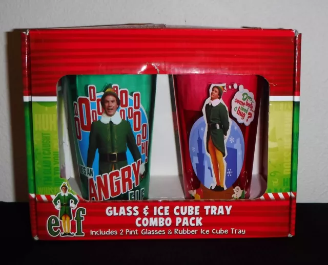 Elf Movie  2x Pint Glasses & Rubber Ice Cube Tray Combo Pack NEW Damage Box