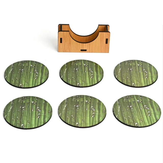 Dessous de verre en bois de bambou vert pour tasses (lot de 6, vert)