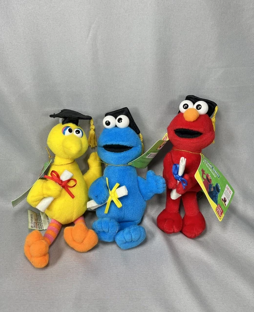 VINTAGE GUND SESAME Street Cookie Monster Big Bird Elmo Graduation Soft ...