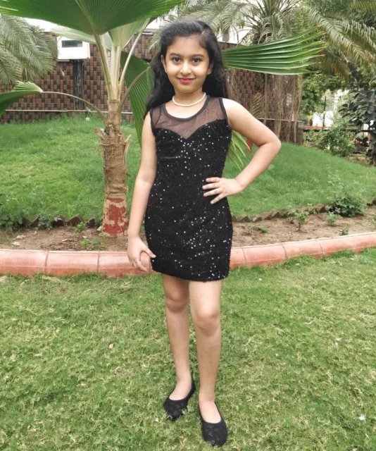 Vestido negro de fiesta por encima de la rodilla para niña, vestido de...