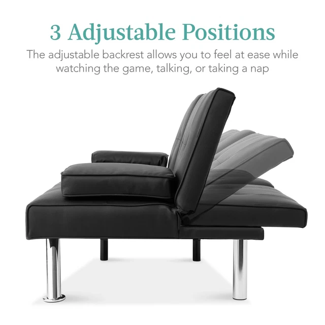 BEST CHOICE PRODUCTS Modern Faux Leather Fold Down Convertible Futon