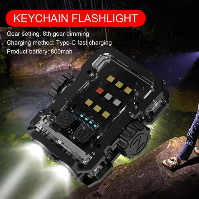 800LM Mini COB LED Flashlight Work Light USB Rechargeable Torch Keychain Lamp