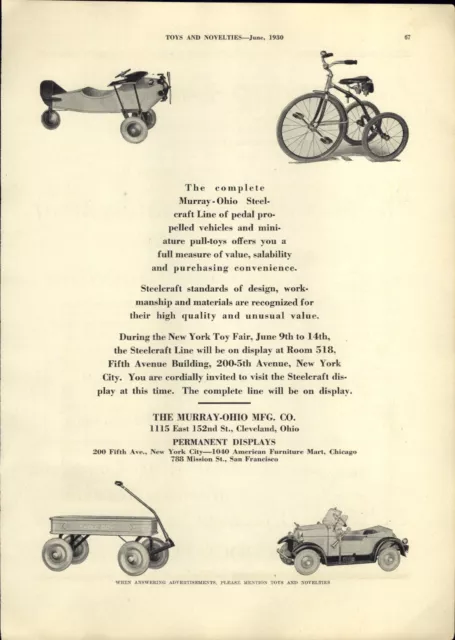 1930 PAPER AD Murray Of Ohio Toy Airplane Pedal Car Speed Boy Coaster Wagon