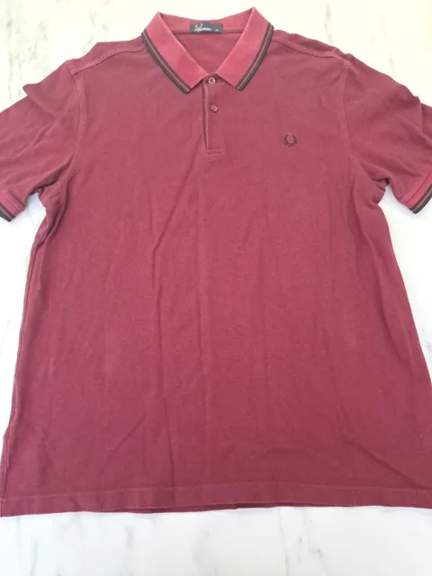 Fred Perry Classic Burgundy Red Polo Shirt Short Sleeve Mens Size Small UK Made