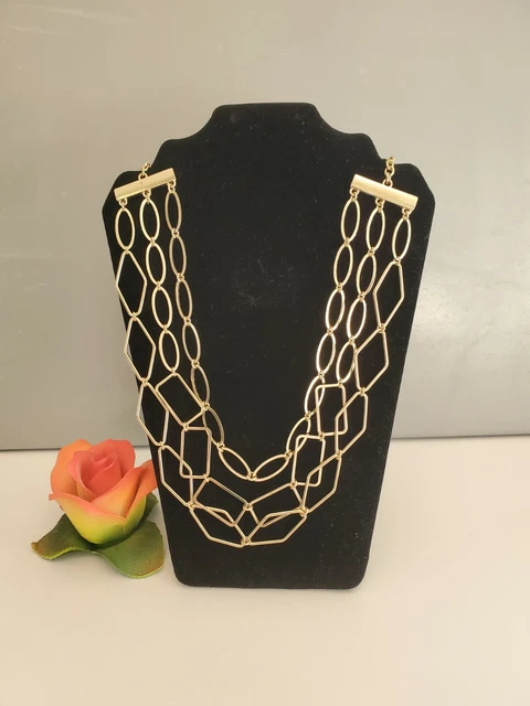 CHARMING CHARLIE 3 Strand Gold Link Choker Necklace
