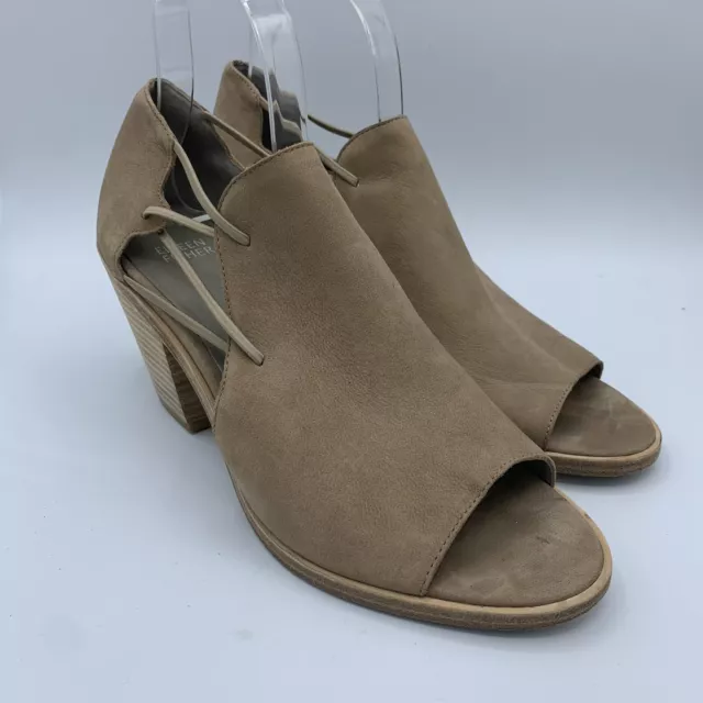 Eileen Fisher Nilkki Beige Nubuck Leather Womens 9.5 Block Heel Peep Toe Bootie