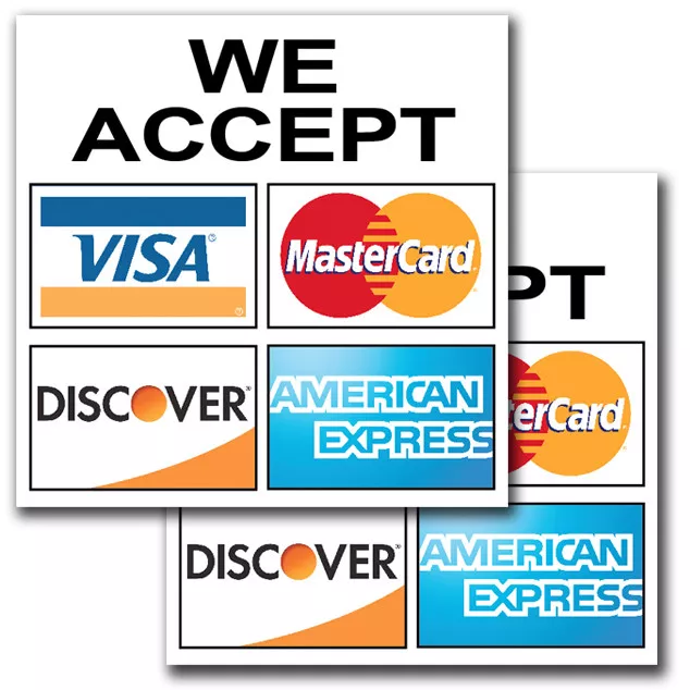 2 PACK of 6" Inch WE ACCEPT Credit Card Sign Sticker Business Store Window Decal