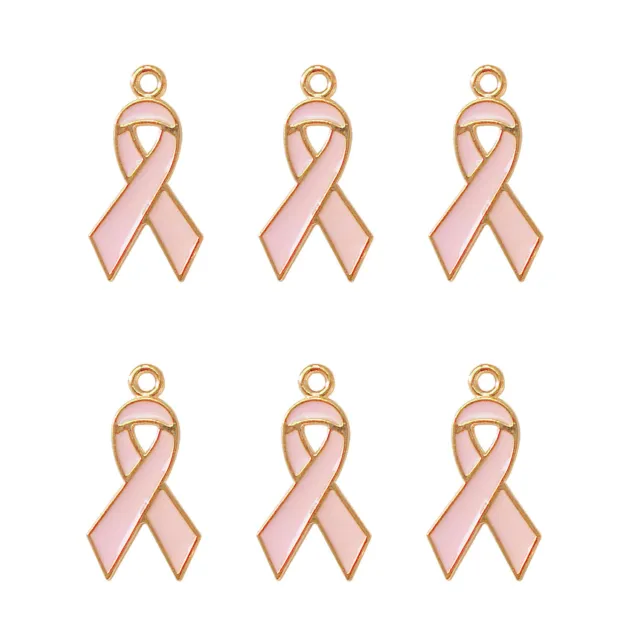 10 Stück Rosa Emaille Schleife Charm Brustkrebs Bewusstsein Anhänger DIY 28x15mm