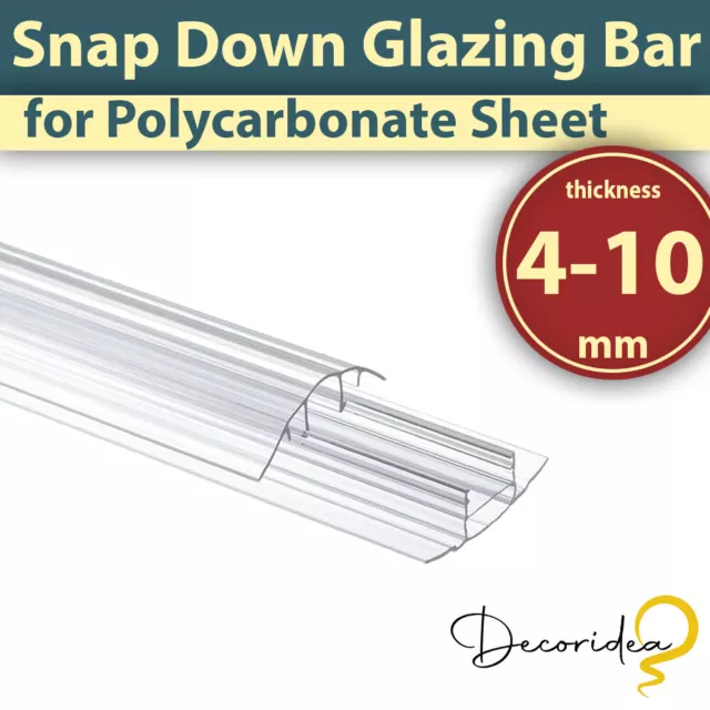 Clear Polycarbonate Snap Down Glazing Bar - Compatible with 4-6-8-10mm Sheets