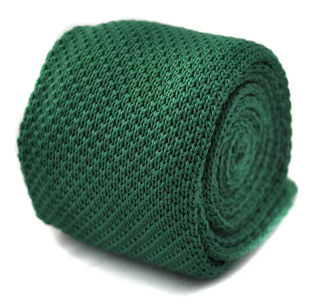 Frederick Thomas Knitted Silk Mens Tie - Emerald Green - Plain Skinny Wedding