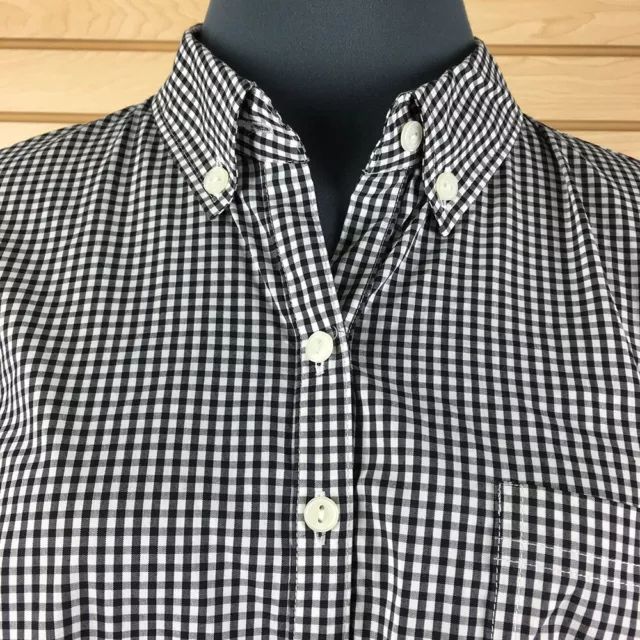 NWT Peter Nygard Gingham Shirt Women 12P Black Check Cotton Button-Up 2