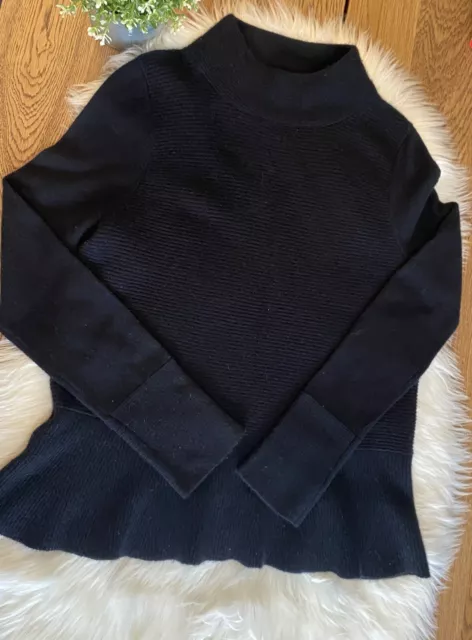 Neiman Marcus 100% Cashmere Collection Black Peplum High Neck Sweater Sz L 2