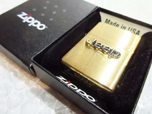 Zippo Oil Lighter Jeep Emblem Logo Gold Brass Regular Case Japan