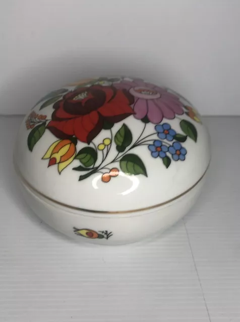 Vintage Hungarian Kalocsa Porcelain Floral hand painted Jewelry Box Trinket.