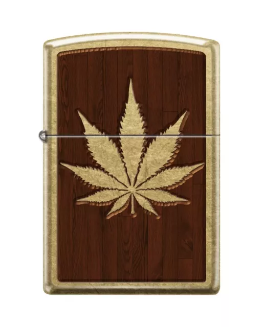 Zippo 9899, Cannabis/Marijuana Leaf, Street Brass Lighter