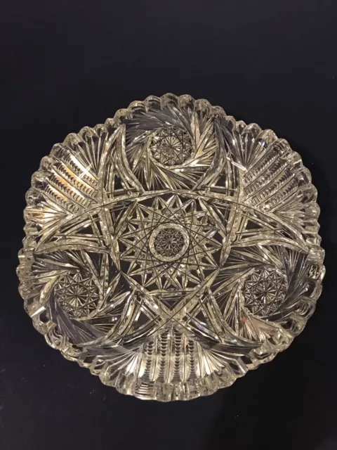 ABP American Brilliant Cut Glass Low Bowl-Nice Condition