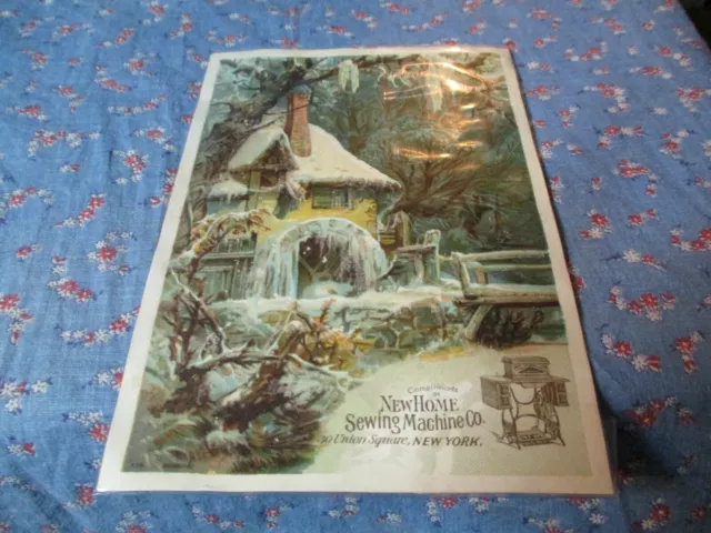 Old Trade Card New Home Sewing Machine Co 30 Union Square New York Winter Scene