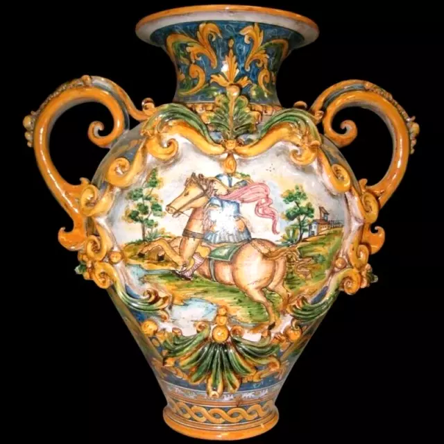 Vase Amphora With Greek Relief Ornate Calatinus Ceramics Caltagirone Handmade