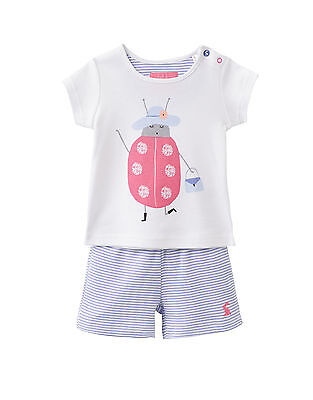 *BNWT* Baby Joules Girls Lundy Ladybird Lavender Stripe T-Shirt Shorts Set Cute