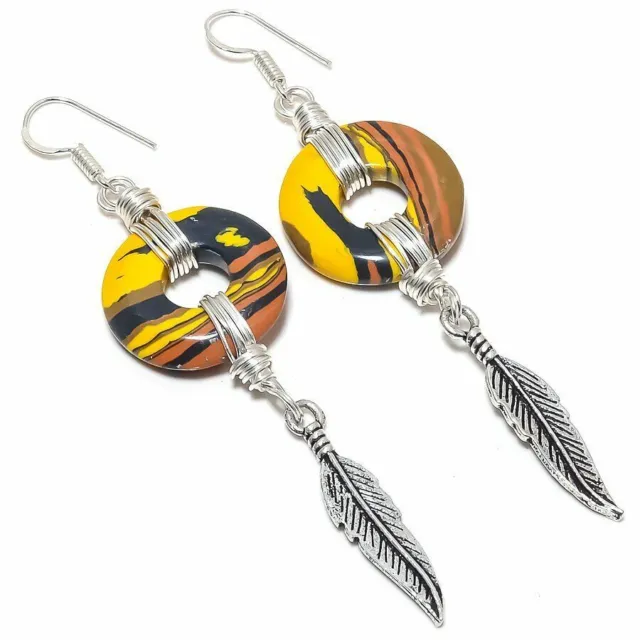 Tiger Calsilica Gemstone Handmade Ethnic Gift Jewelry Earring 3.55" ZE-650