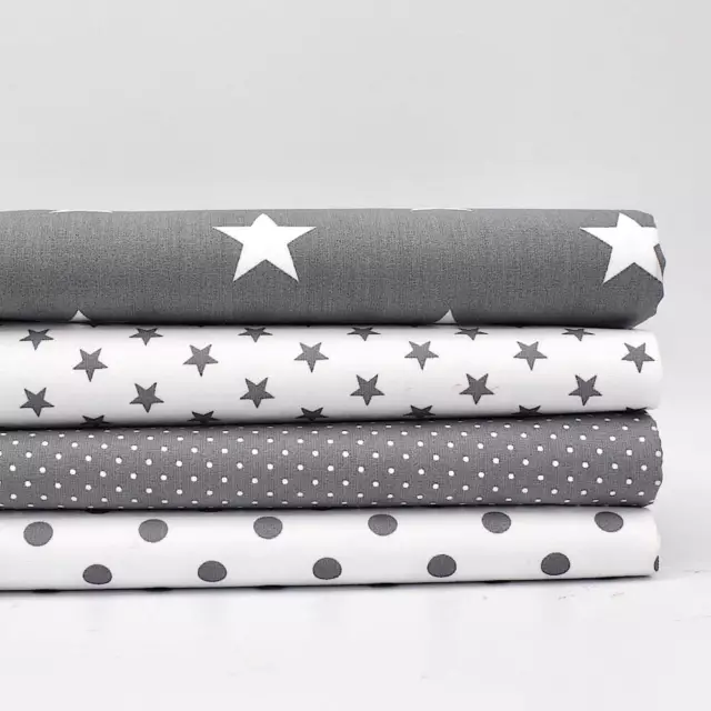 FQ Bundle - Stars Classics Grey x 4 - Fat Quarter - Cotton Fabric Quilting