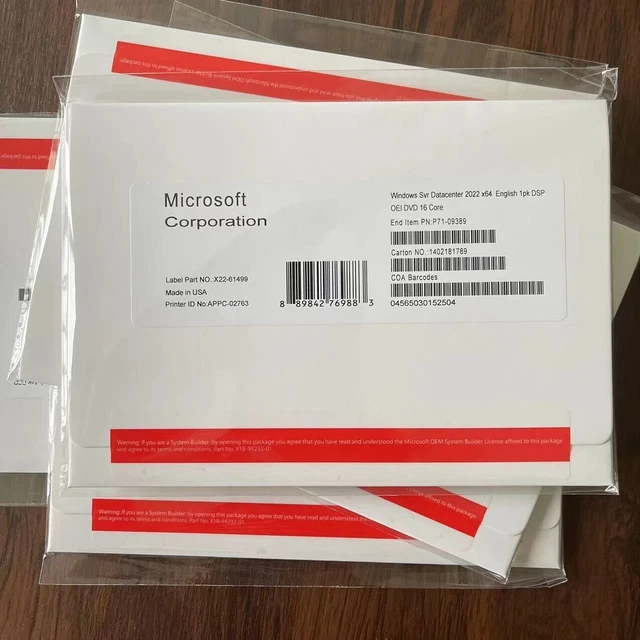 MICROSOFT WINDOWS SERVER 2022 datacenter 64Bit 16 Core License Key DVD ...