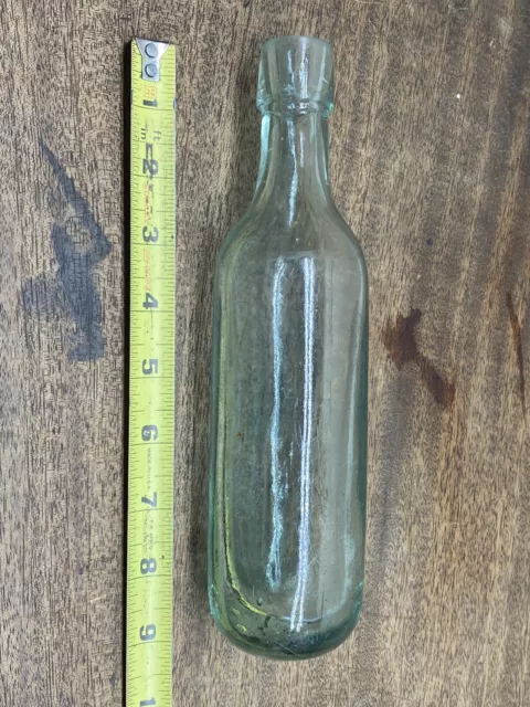 Antique Green Aqua Blown Glass Torpedo Round Bottom Pirate Ship Bottle Blob Top