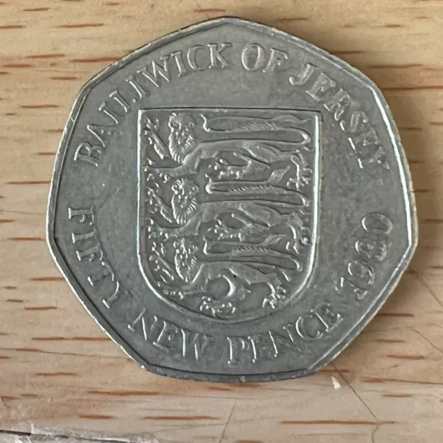 50p Fifty Pence Coin Balliwick Of Jersey 1980, Three Lions Shield