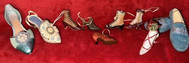 Vintage Shoe Boot High Heel & Flat Ornaments Lot Of 9 Victorian Elvis Blue Suede