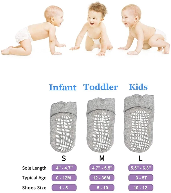 Baby Boys Non Slip Grip Ankle Cotton Socks with Anti, Grey, Size 0.0 MoPs