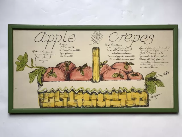 Vintage 1970’s Jacque Pati Framed Print Apple Crepes Recipe
