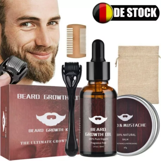 Beard Growth Kit Bart Wachstum Set Bartwuchsmittel Bartroller Bartwuchs Bartöl 3