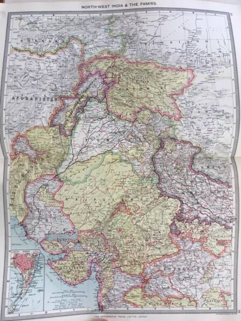 India & The Pamirs Original Antique Map North West India 1907 Harmsworth Large 3