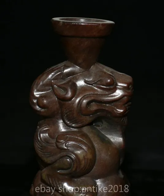 6.4” Old Chinese Han Dynasty Jade Carving Palace Pixiu Beast Candlestick 2